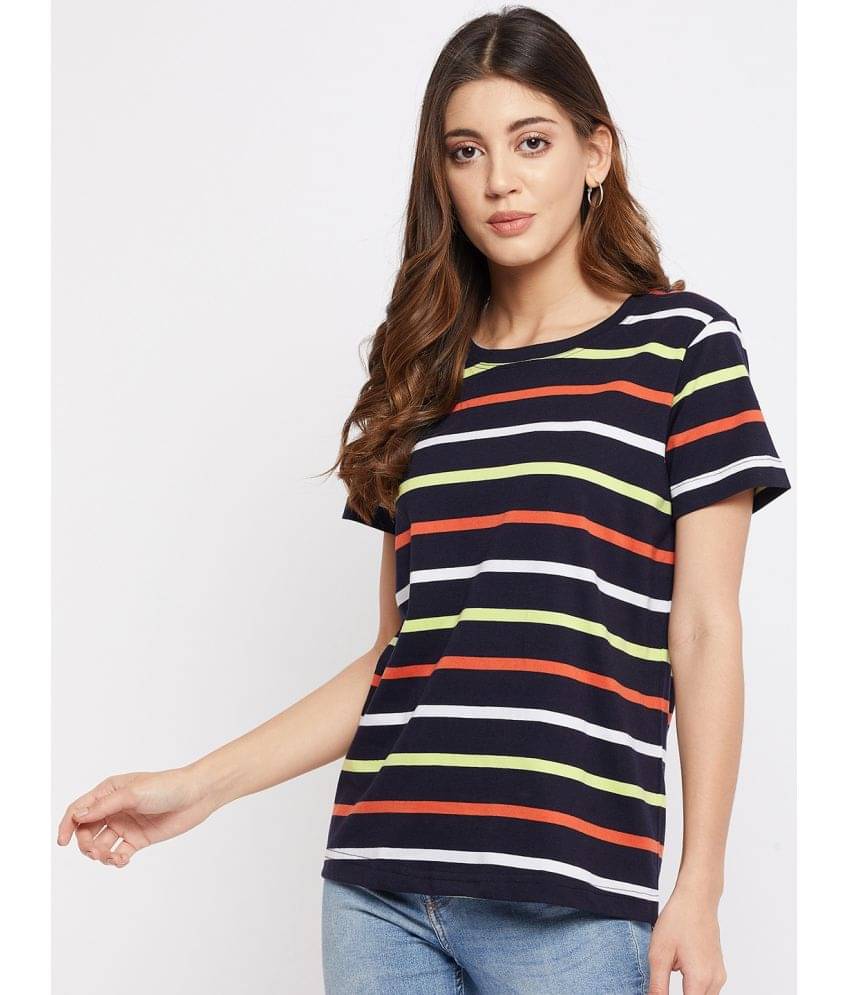 First Krush Women Cotton Blend Striped Regular Fit Round Neck T-Shirt ( Navy )     			First Krush Women Cotton Blend Striped Regular Fit Round Neck T-Shirt ( Navy )