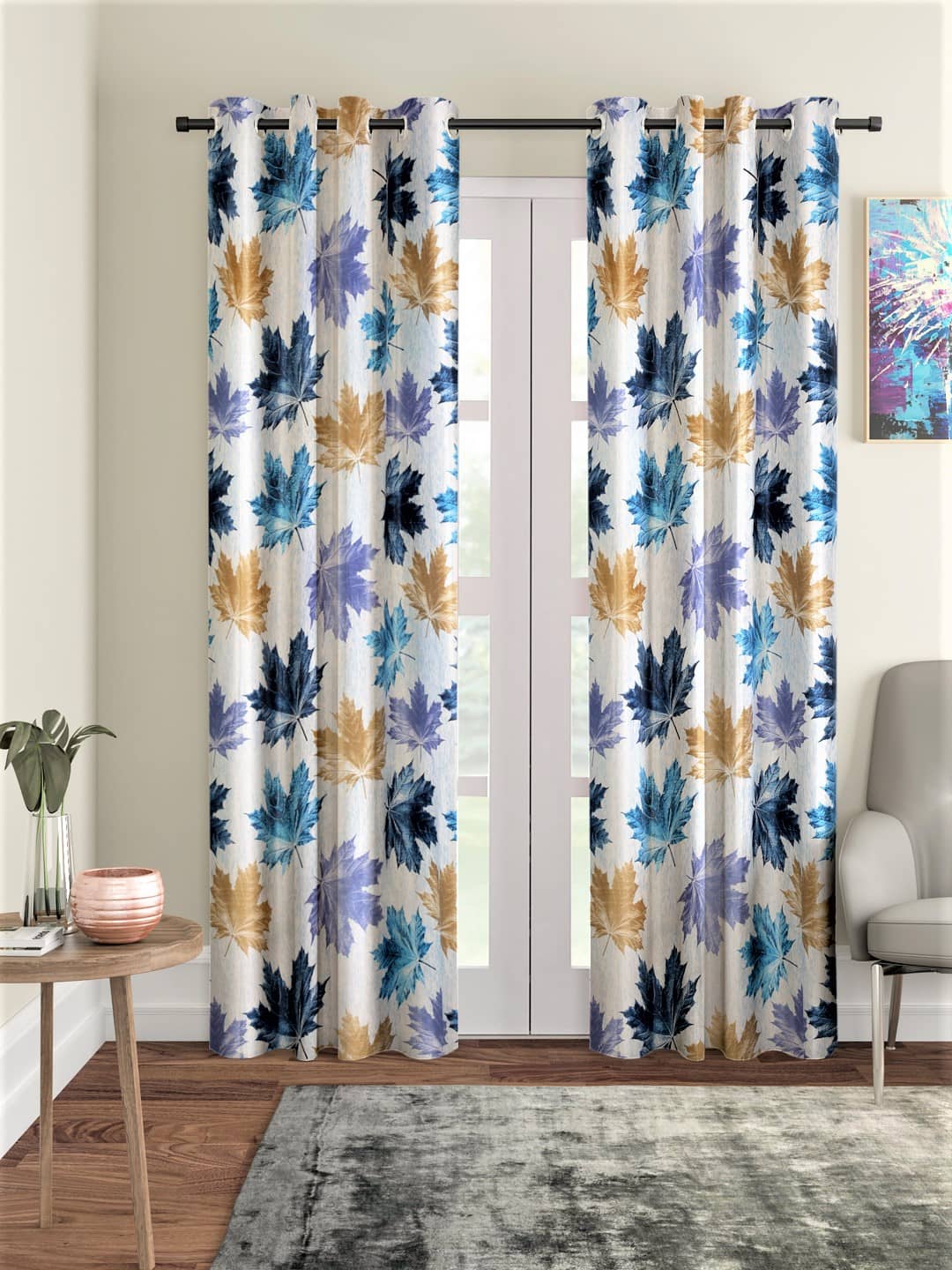 Home Sizzler - Blue Polyester Floral Window Curtain ( Pack of 2 )