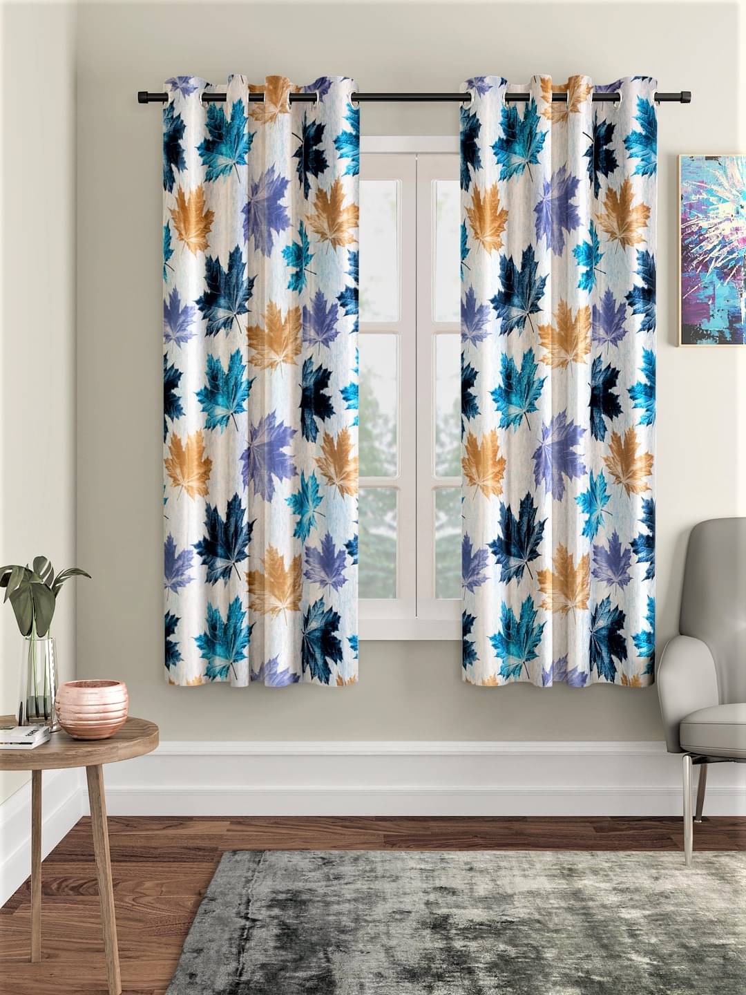 Home Sizzler - Blue Polyester Floral Window Curtain ( Pack of 2 ) Home Sizzler - Blue Polyester Floral Window Curtain ( Pack of 2 )