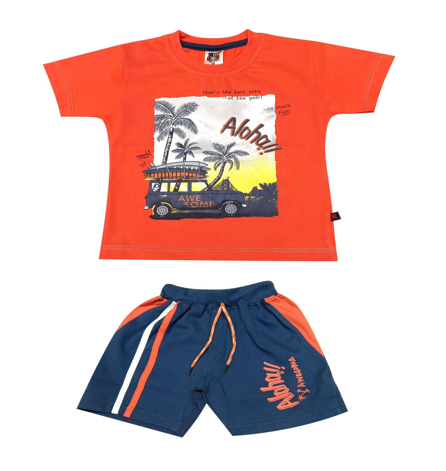     			Kideon Pack of 1 Boys Cotton T-Shirt & Shorts Set ( Orange )