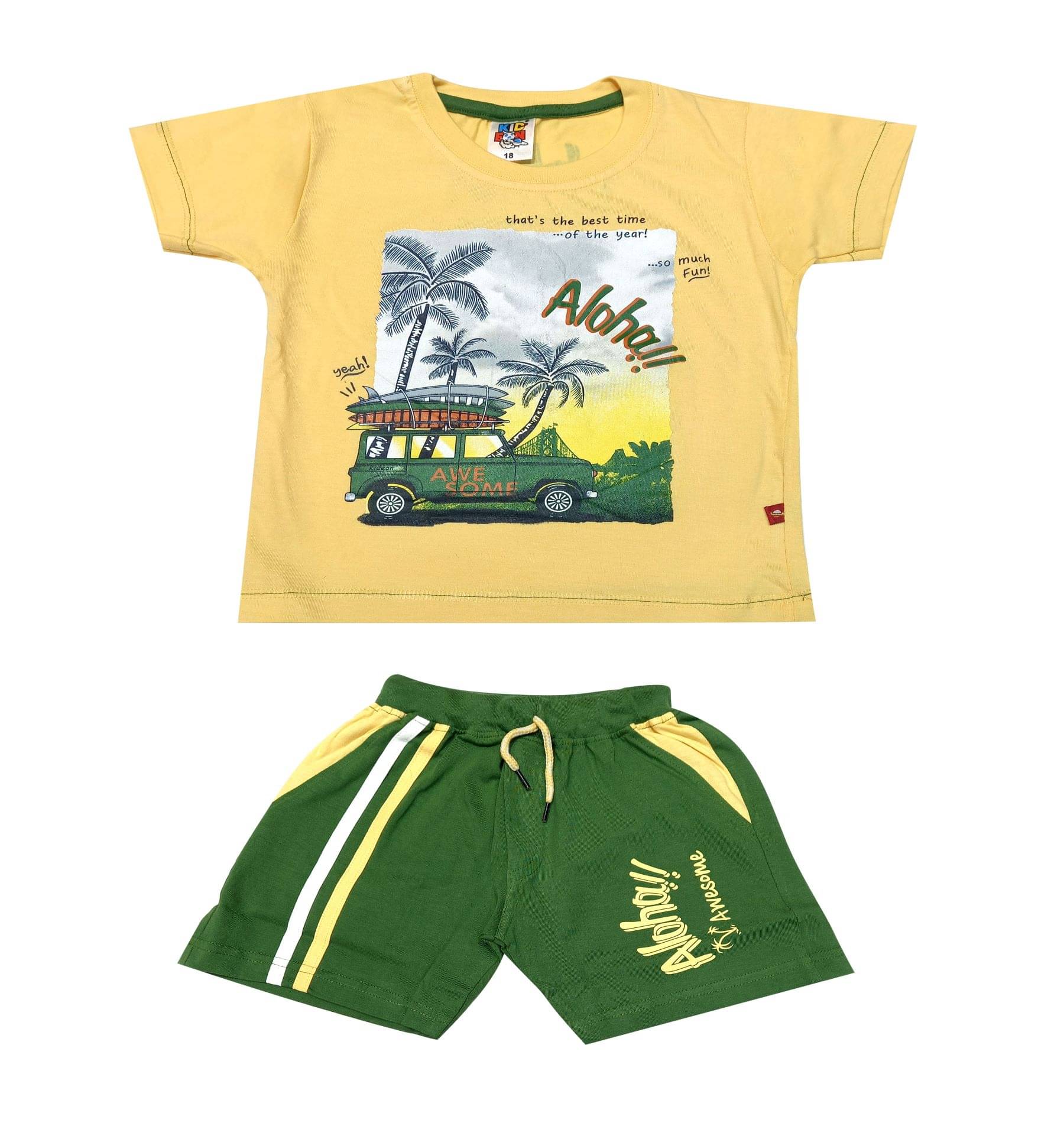     			Kideon Pack of 1 Boys Cotton T-Shirt & Shorts Set ( Yellow )