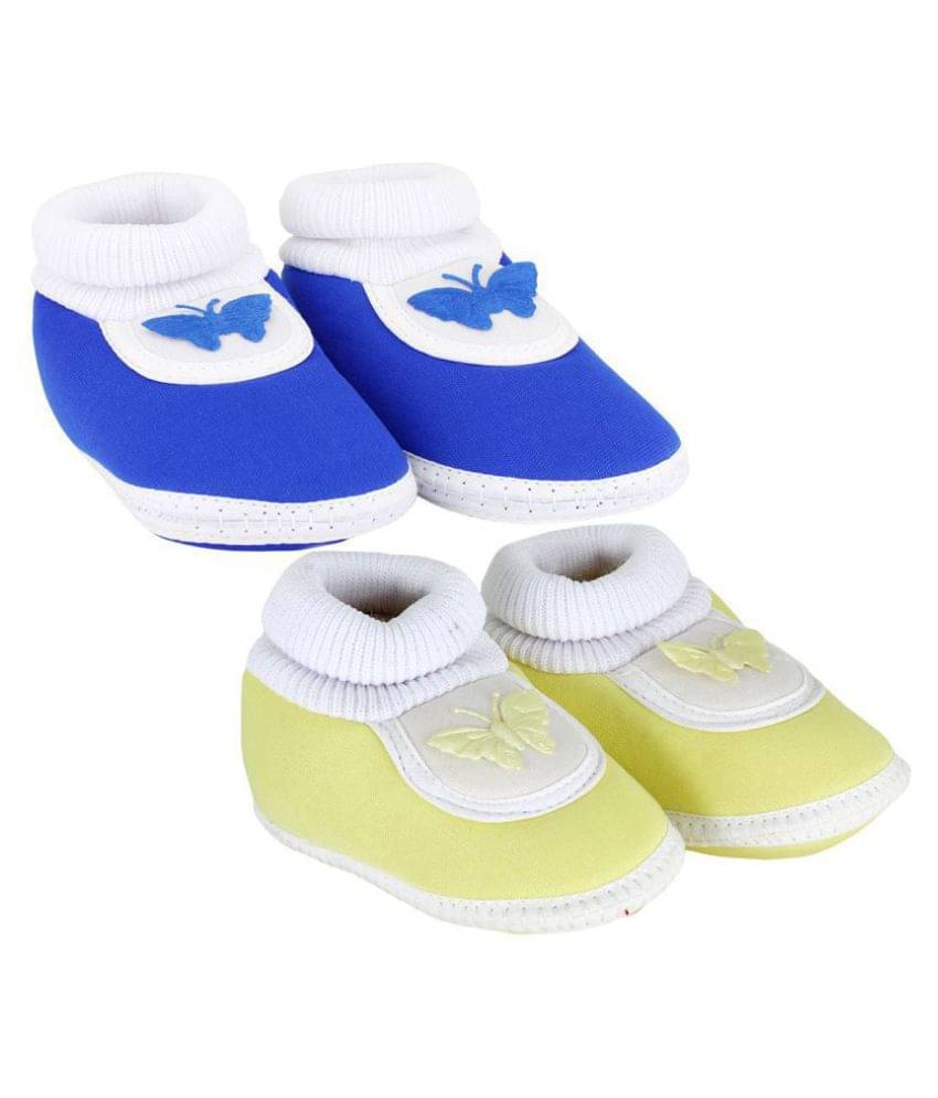     			Neska Moda Pack Of 2 Baby Infant Soft Blue and Yellow Booties/Shoes For 0 To 12 Months