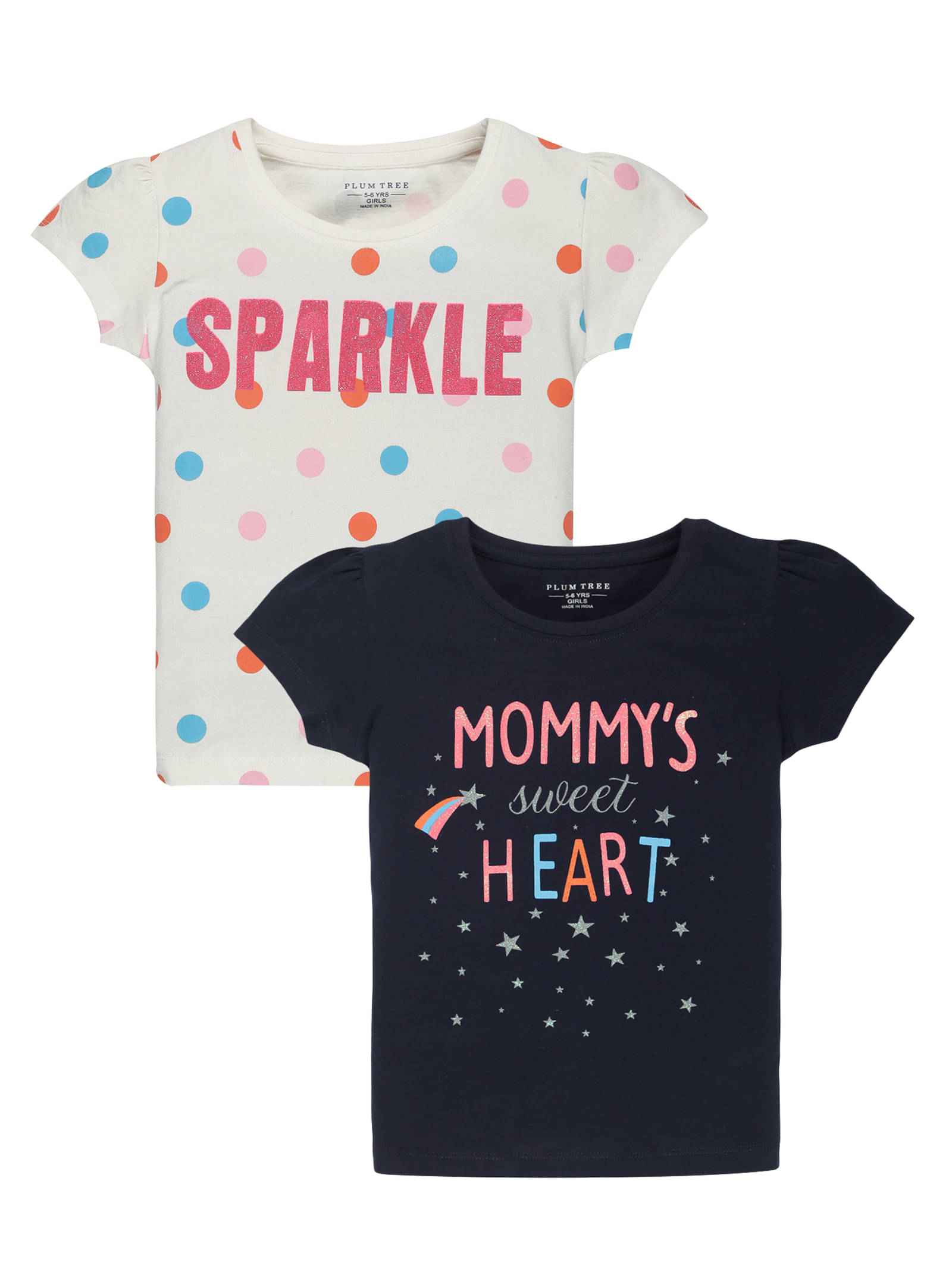     			PLUM TREE Pack of 2 Girls 100% Cotton T-Shirt ( Navy )