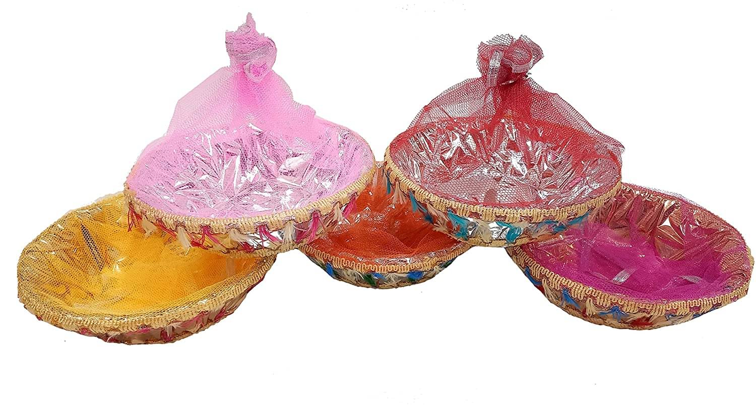     			PRANSUNITA Handmade Decorated Gift Basket with Readymade Net Packing – (Size 12 inch round) - Fancy Gift Packaging for Room Hampers, Wedding Packing, Fruit, Dry fruit, Birthday, Baby Shower