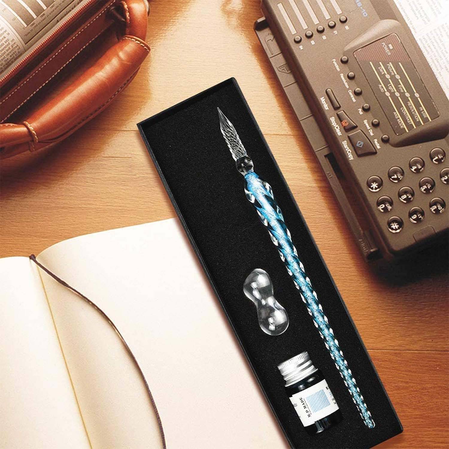     			Pindia Jellyfish Glass Dip Pen Ink Set With Penholder For Writing Signature And Business Gift, Black