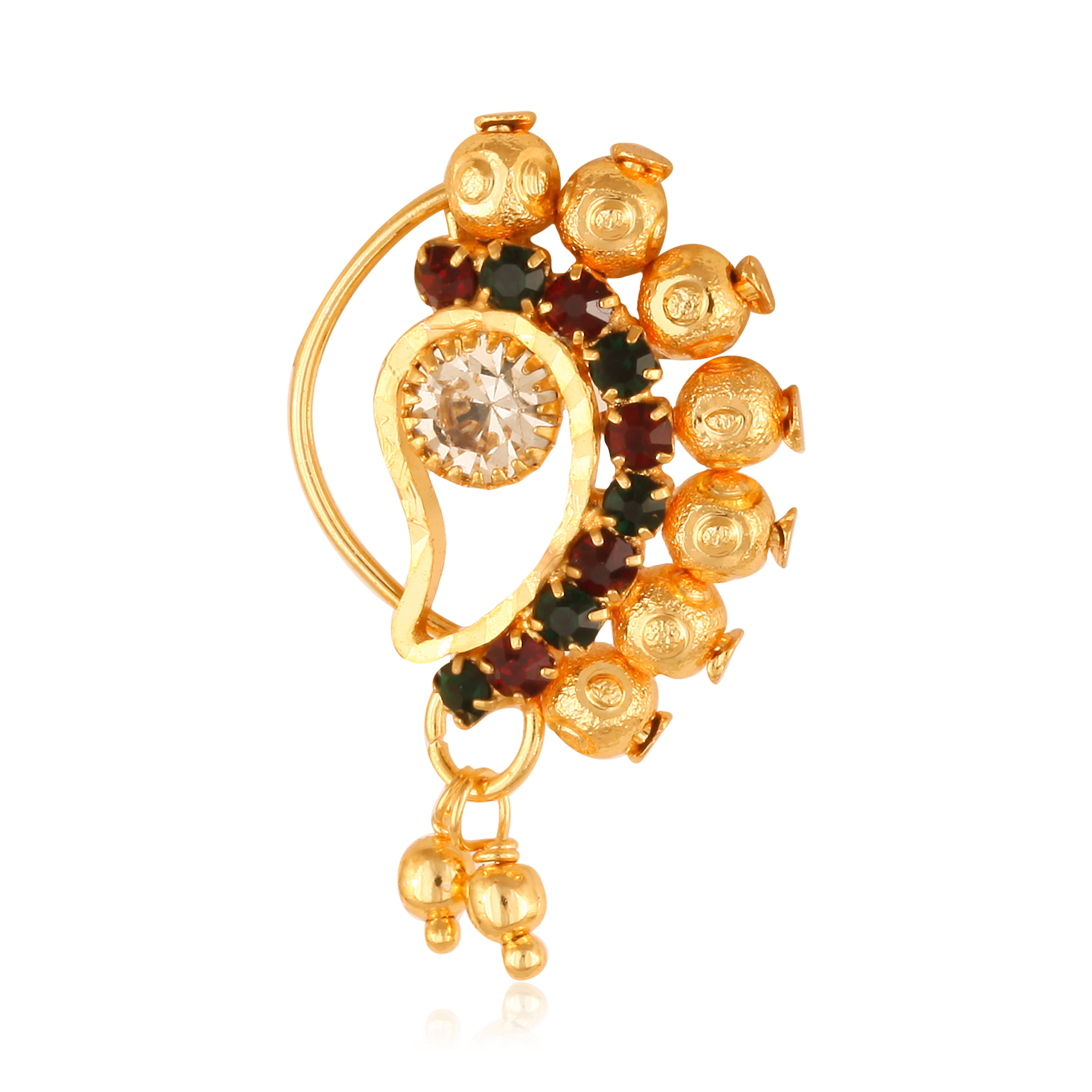     			Vighnaharta Gold Plated with Peals Alloy and CZ stone Non Piercing Maharashtrian Nath Nathiya./ Nose Pin for women  {VFJ1101NTH-Press }