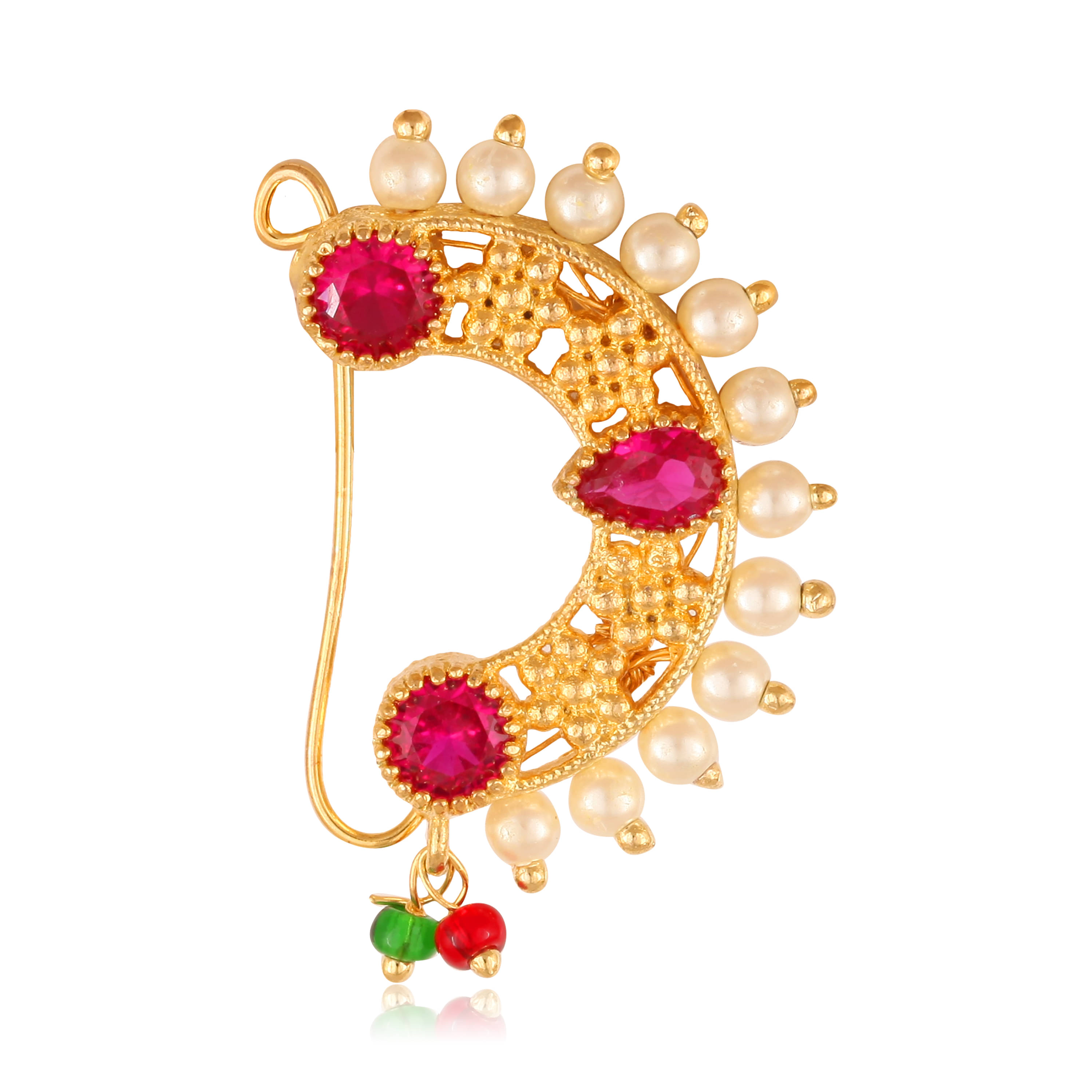     			Vighnaharta Gold Plated with Peals Alloy and CZ stone Non Piercing Maharashtrian Nath Nathiya./ Nose Pin for women  {VFJ1108NTH-Press }