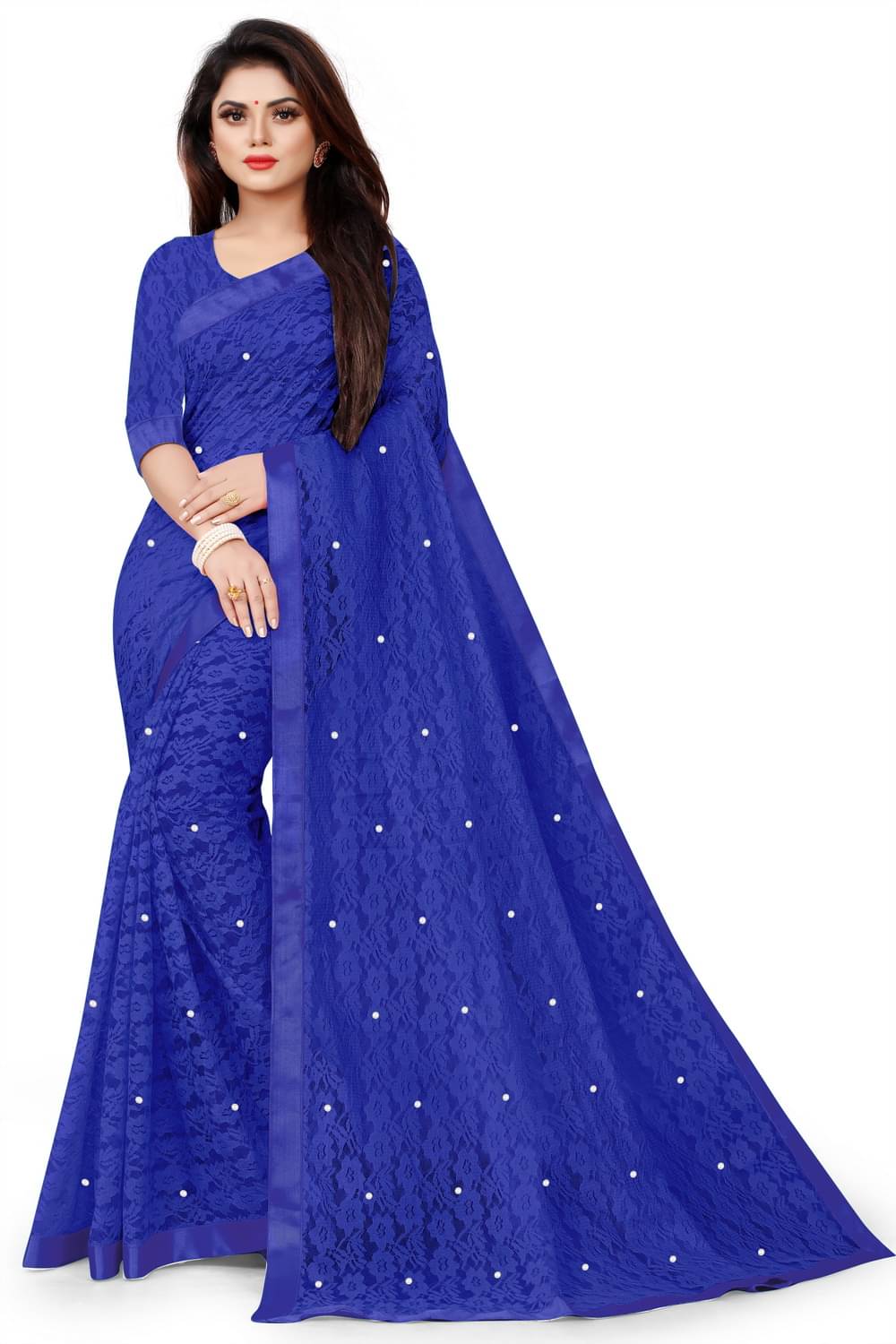 vanraj Net Self Design Saree With Unstitched Blouse Piece ( Blue ) vanraj Net Self Design Saree With Unstitched Blouse Piece ( Blue )