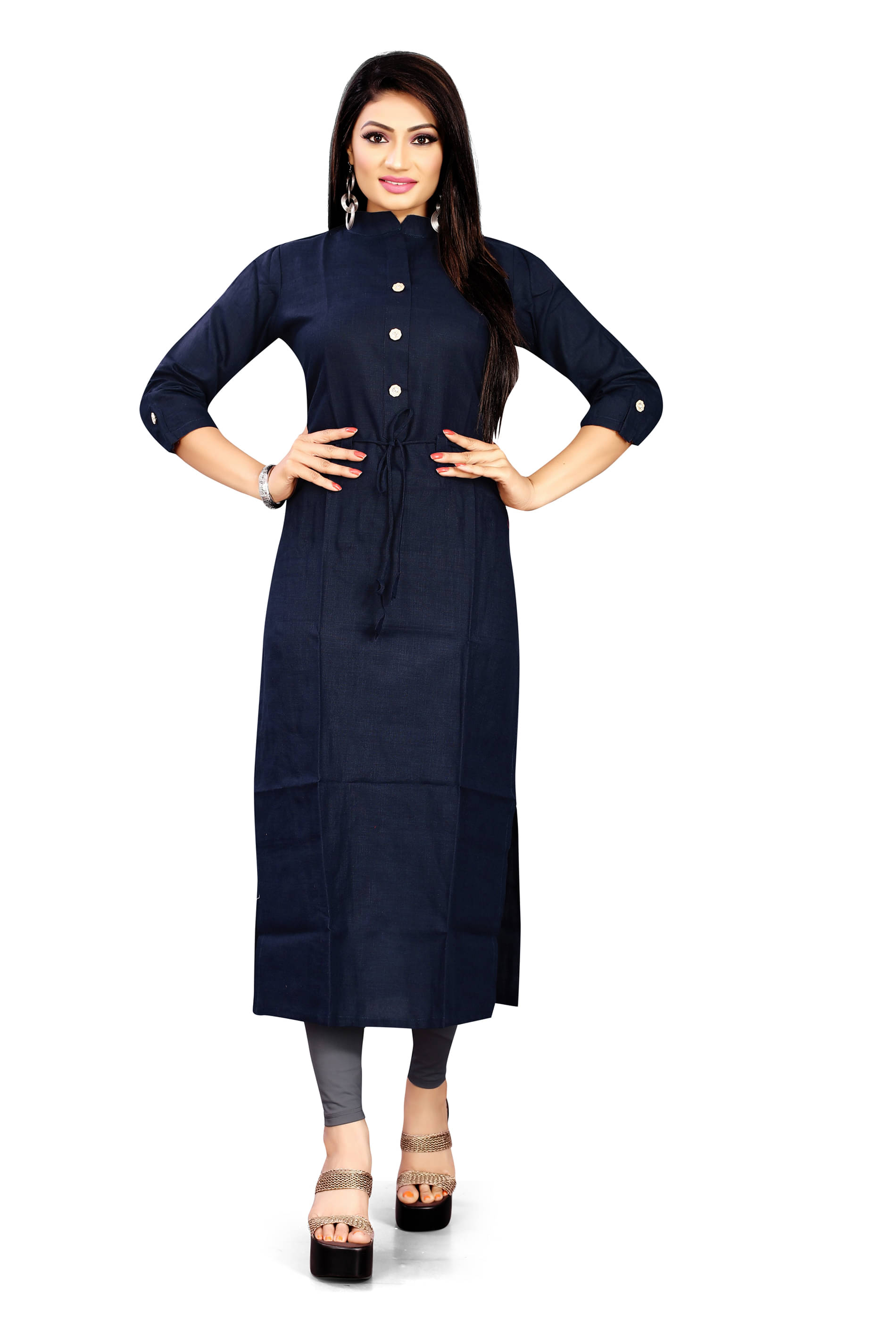     			BHAGYASHRAY - Straight Cotton Blend Blue Women's Kurti ( Pack of 1 )