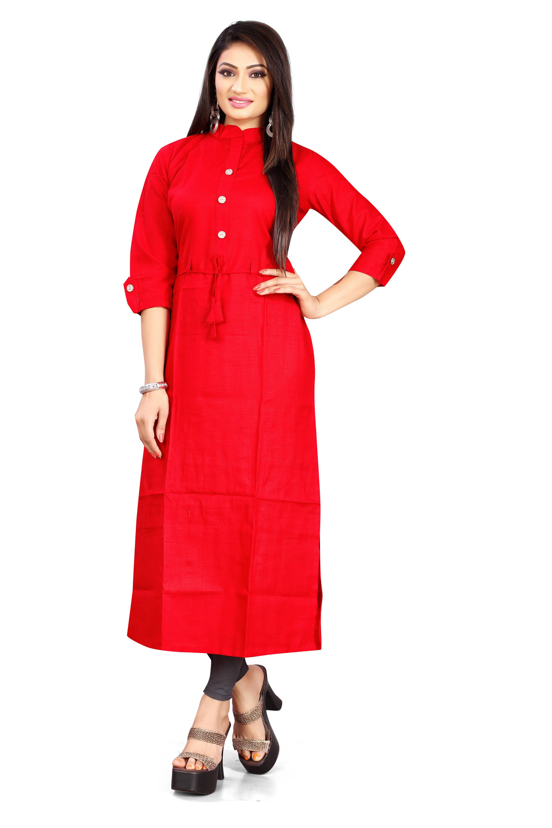 BHAGYASHRAY - Straight Cotton Blend Red Women's Kurti ( Pack of 1 ) BHAGYASHRAY - Straight Cotton Blend Red Women's Kurti ( Pack of 1 )