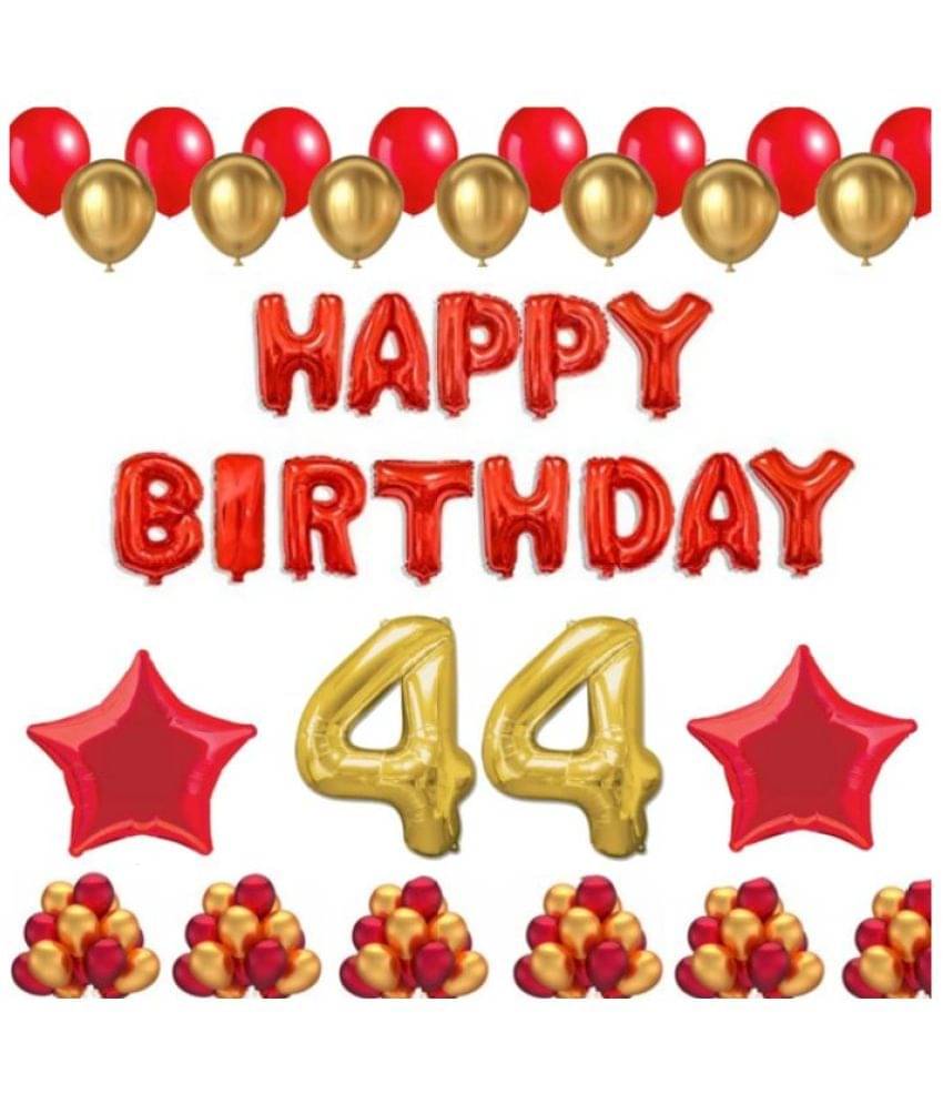 Blooms Mall 1 Set Happy Birthday Foil Balloons (Red Color), 2 Pcs Red Foil Stars, 50 Pcs Metallic Balloons (Red & Golden), 44 No. Foil Number Golden Blooms Mall 1 Set Happy Birthday Foil Balloons (Red Color), 2 Pcs Red Foil Stars, 50 Pcs Metallic Balloons (Red & Golden), 44 No. Foil Number Golden