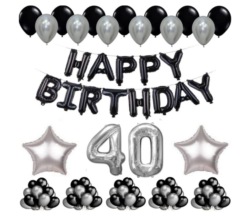     			Blooms Mall   1 Set Happy Birthday Foil Balloons     Black Color , 2 Pcs silver  Foil Star , 50 Pcs Metallic Balloons   (Black &  Silver ),42 No. Foil Number Silver