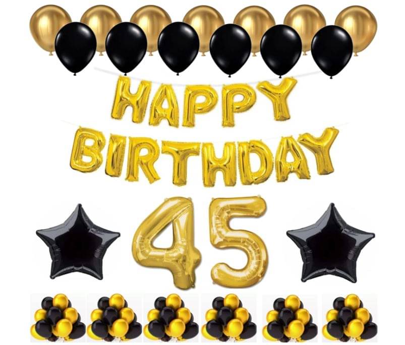     			Blooms Mall   1 Set Happy Birthday Foil Balloons (Golden Color, 2 PcsBlack Foil Star , 50 Pcs Metallic Balloons   (Black & Golden), 45  No. Foil Number Golden