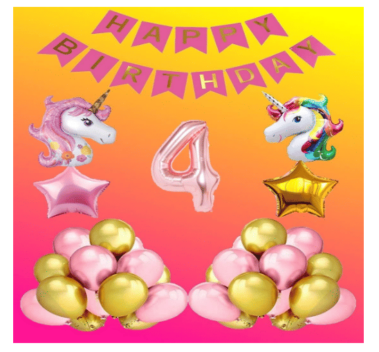     			Blooms  Mall  1 set Happy Birthday Banner (Pink Banner ),2 pcs Foil Star Rose God + Golden + 2 pc Unicorn head  Foil Balloon  + 30 Pcs Metallic Balloons ( Pink  & Gold),1 No. Foil Number Rose gold
