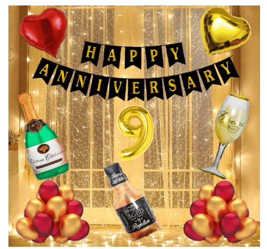     			Blooms  Mall  1 set Happy Anniversary  Banner (Black   Color),),9 No. Foil Number Golden + Green  + 1 pc Aged to Perfection 1 Whiskey  Foil Balloon