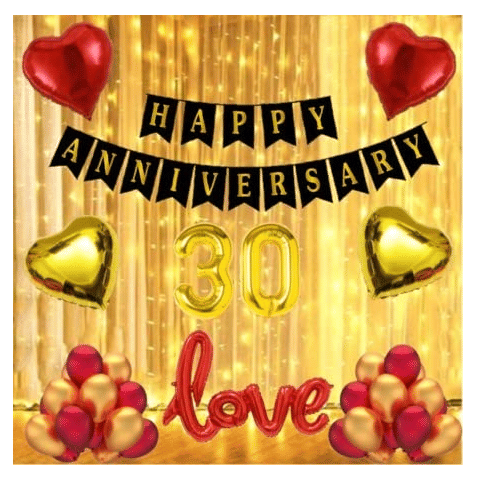     			Blooms  Mall  1 set Happy Anniversary  Banner (Black   Color),2 pcs red foil star + 2 pcs Golden  star foil, 30 Pcs Metallic Balloons (Red & Golden  ), 30 No. Foil Number Golden  + 1 red 'LOVE" Foil Balloon