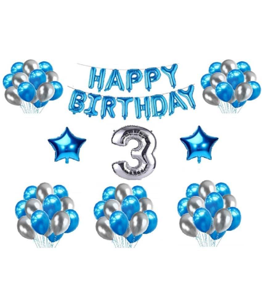     			Blooms  Mall  1 set Happy Birthday Foil  (Blue Color), 2 pcs Blue  foil star, 30 Pcs Metallic Balloons (Blue & Silver),3 No. Foil Number Silver