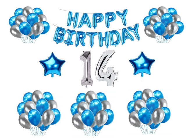     			Blooms  Mall  1 set Happy Birthday Foil  (Blue Color), 2 pcs Blue  foil star, 30 Pcs Metallic Balloons (Blue & Silver),16 No. Foil Number Silver