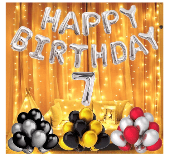     			Blooms  Mall  1 set Happy Birthday Foil (silver  Color),, 40 Pcs Metallic Balloons (Golden +Black+Silver+Red ),7 No. Foil Number Silver