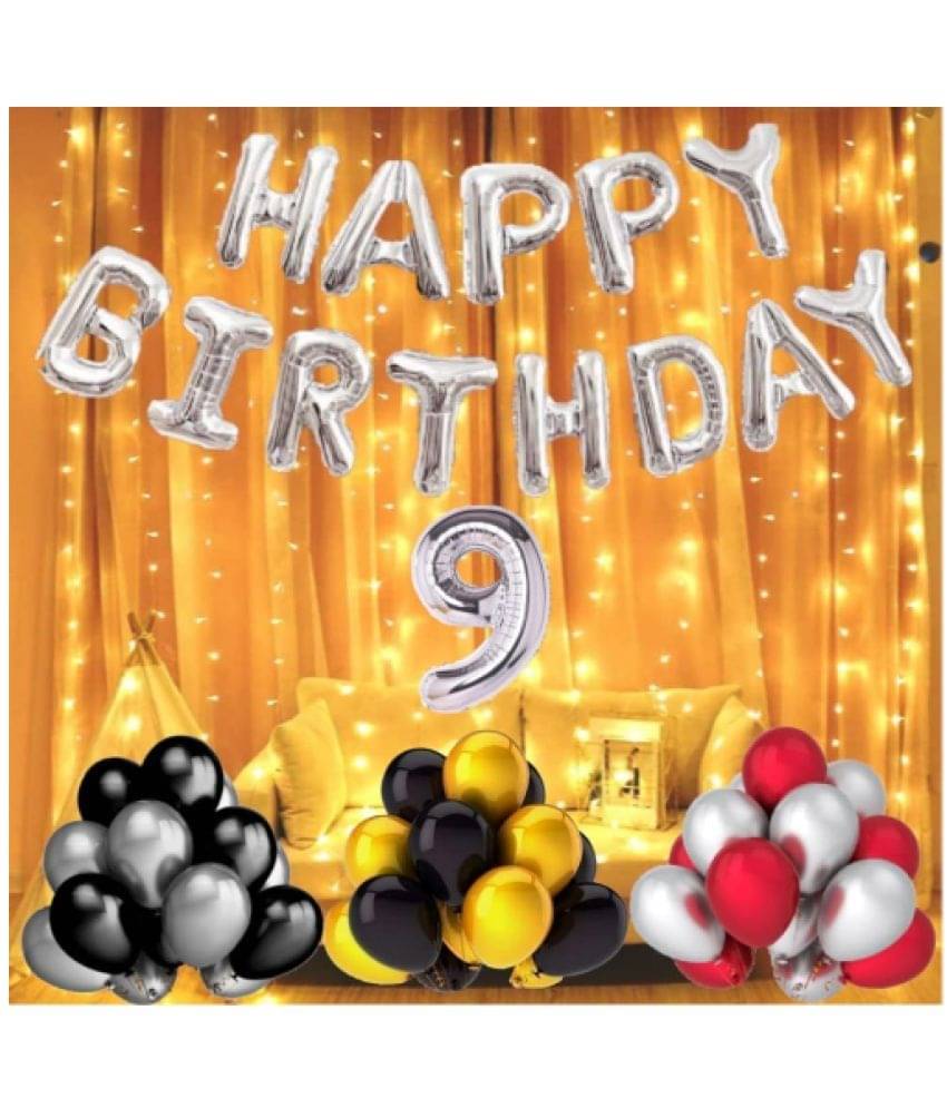     			Blooms  Mall  1 set Happy Birthday Foil (silver  Color),, 40 Pcs Metallic Balloons (Golden +Black+Silver+Red ),9 No. Foil Number Silver