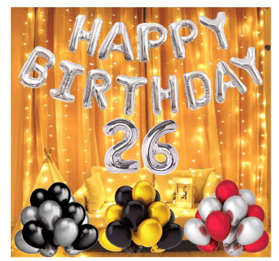     			Blooms  Mall  1 set Happy Birthday Foil (silver  Color),, 40 Pcs Metallic Balloons (Golden +Black+Silver+Red ),26  special  No. Foil Number Silver
