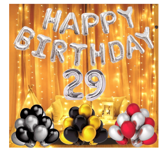     			Blooms  Mall  1 set Happy Birthday Foil (silver  Color),, 40 Pcs Metallic Balloons (Golden +Black+Silver+Red ),29  No. Foil Number Silver