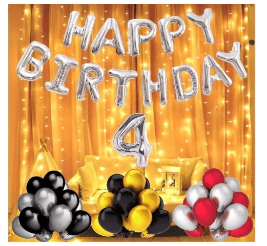     			Blooms  Mall  1 set Happy Birthday Foil (silver  Color),, 40 Pcs Metallic Balloons (Golden +Black+Silver+Red ),4 No. Foil Number Silver