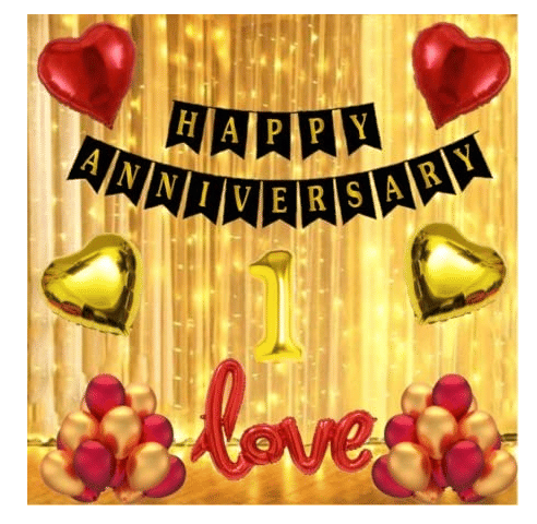     			Blooms  Mall  1 set Happy Anniversary  Banner (Black   Color),2 pcs red foil star + 2 pcs Golden  star foil, 30 Pcs Metallic Balloons (Red & Golden  ),2 No. Foil Number Golden  + 1 red 'LOVE" Foil Balloon