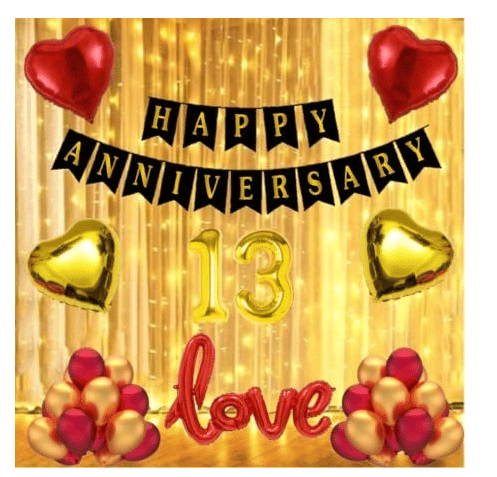     			Blooms  Mall  1 set Happy Anniversary  Banner (Black   Color),2 pcs red foil star + 2 pcs Golden  star foil, 30 Pcs Metallic Balloons (Red & Golden  ),13No. Foil Number Golden  + 1 red 'LOVE" Foil Balloon