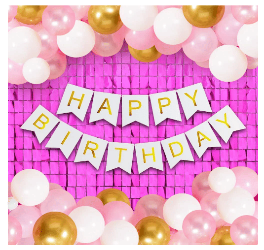     			Blooms  Mall  42Pcs Combo Kit For Happy Birthday Decoration - Banner, Metallic Balloons, Pink Foil Curtains Birthday Decoration Items -Party Decoration Items