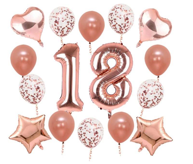     			Blooms Mall   RoseDecoration Kit -  2  Rosenumber foil balloon, 2Pcs Rosestar foil ballon, 2Pcs Roseheart foil baloon, 5Pcs rosegold metallic balloon, 5Pcs Roseconfetti balloon.
