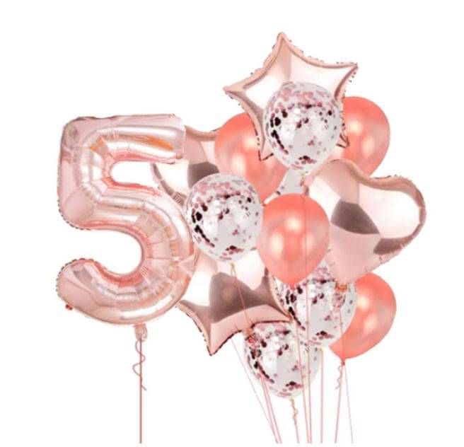     			Blooms Mall   Rosespecial 5 No. Rosefoil 2 pcs of rosegold Heart foil, 2pcs of rosegold Star Foil ,5pcs Confetti Balloon , & 5pcs rosegold Latex Balloon