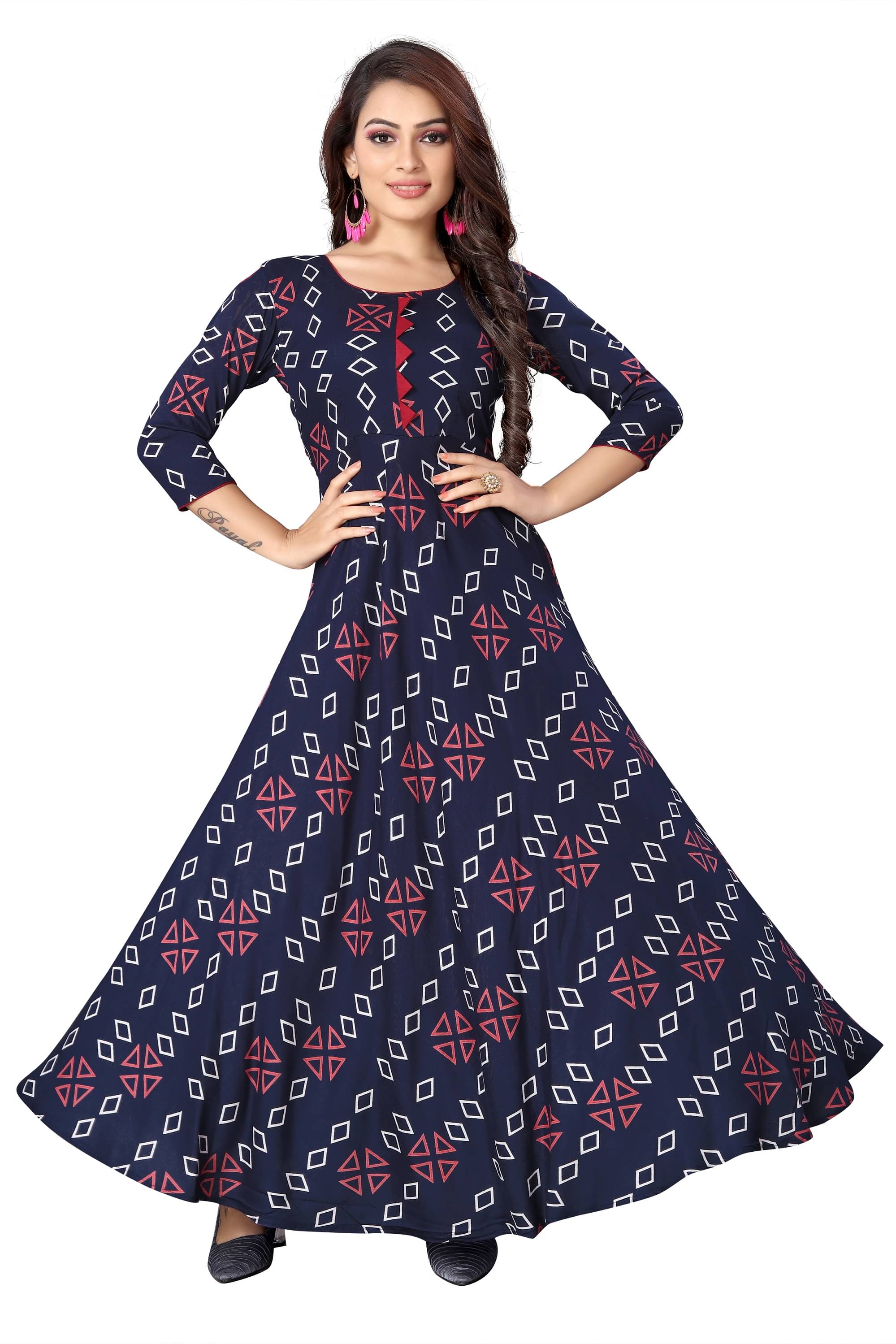     			MEESORRA - Navy Rayon Women's Flared Kurti ( Pack of 1 )