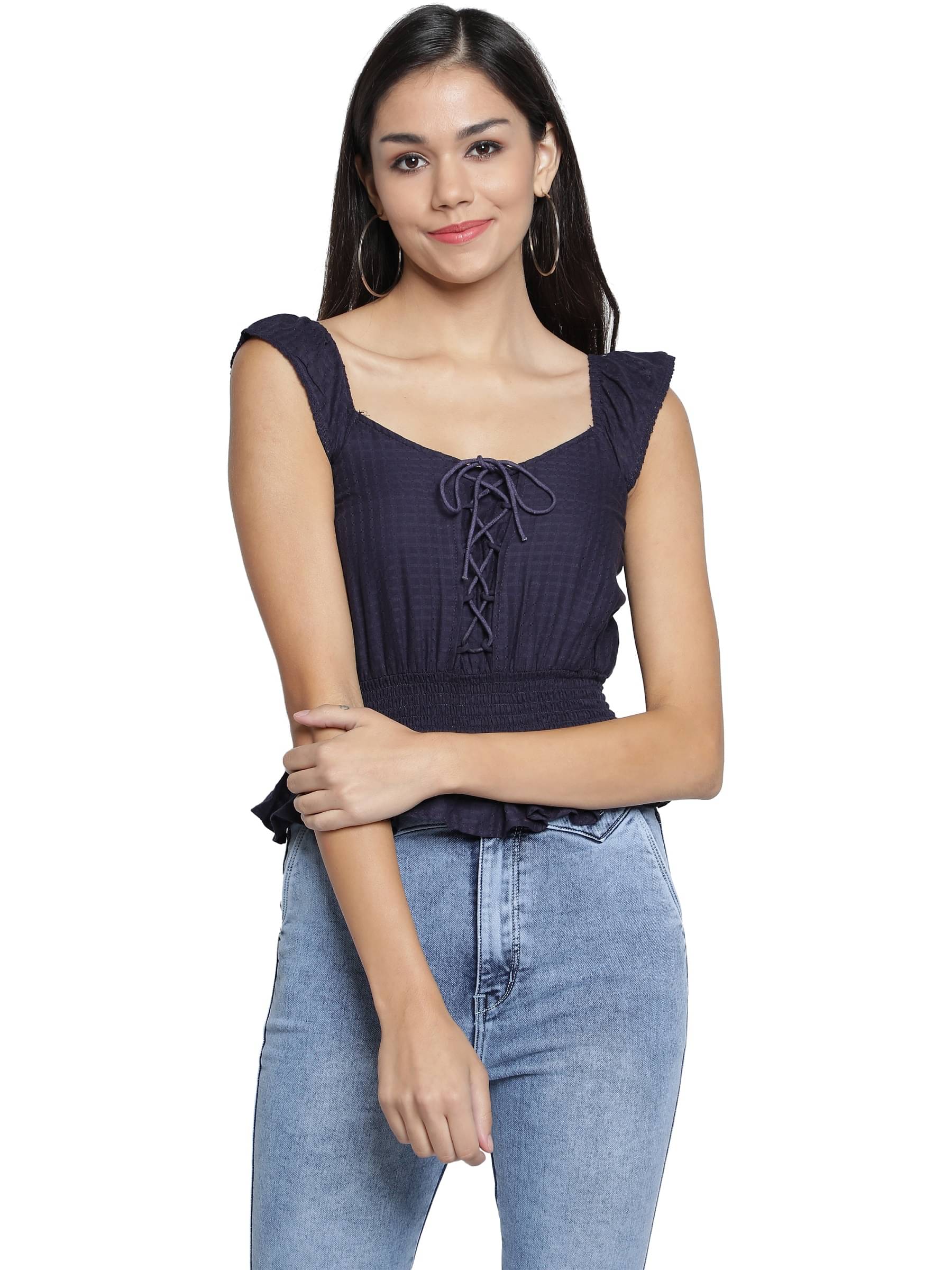     			NUEVOSDAMAS Women's Cotton Peplum Top ( Blue )