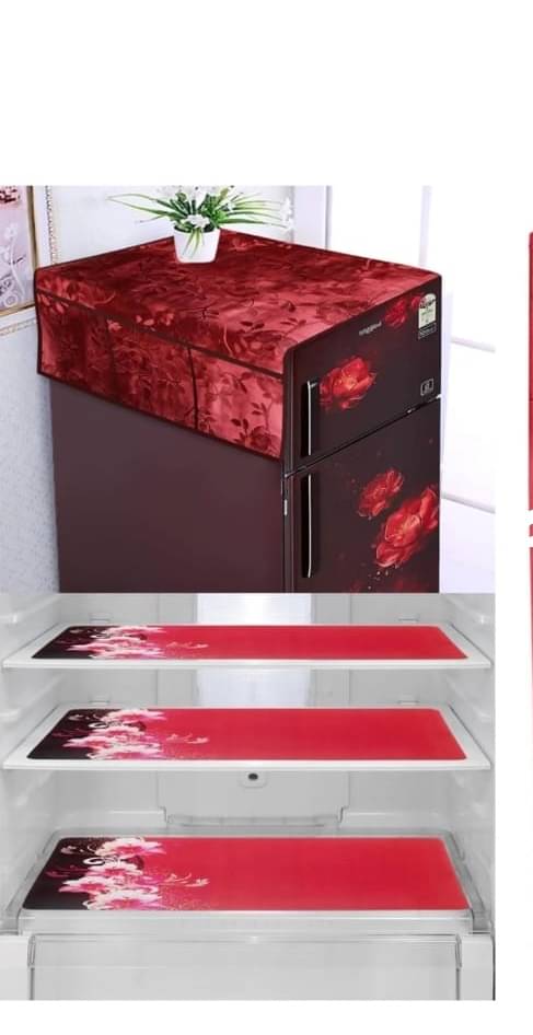     			Revexo - Polyester Multicolor Fridge Top Cover ( Pack of 4 )