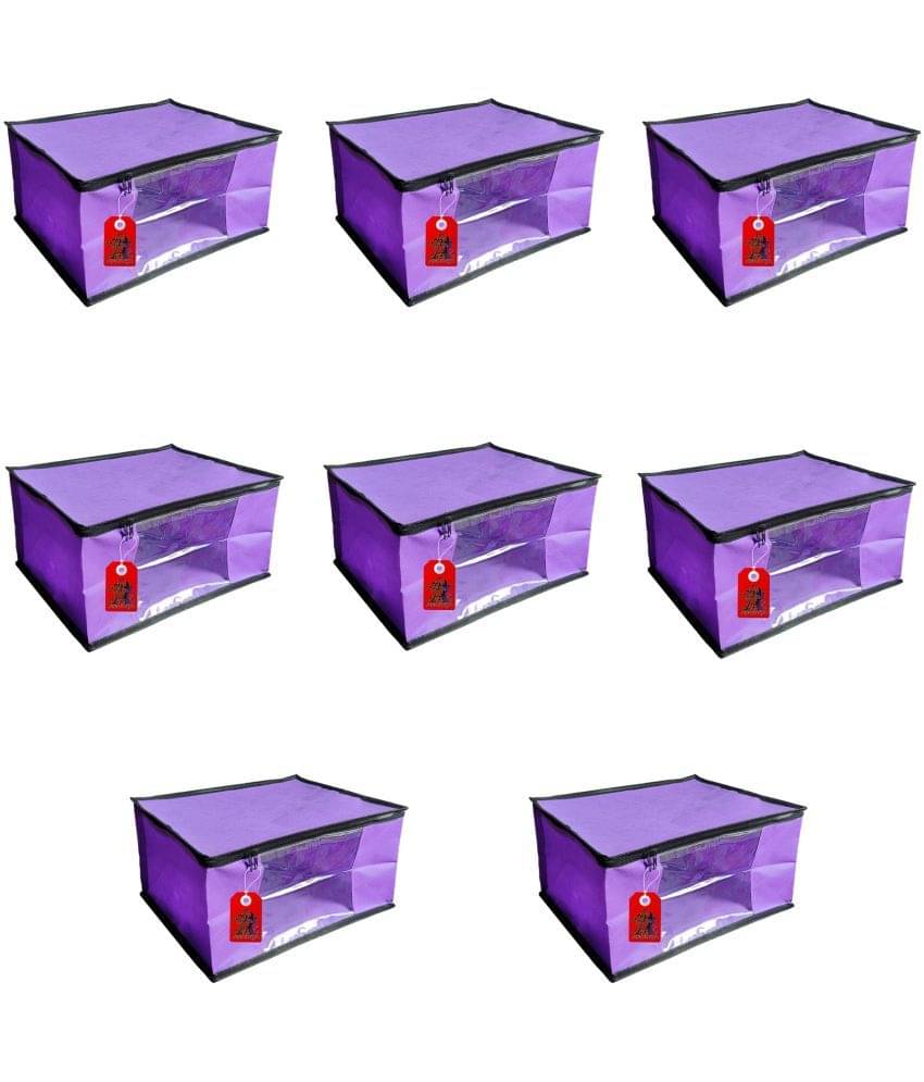     			ADWITIYA – Set of 8 – Black Border Nonwoven Large Saree Cover / Organizer For Clothes / Garment Storage Bag With Zip - Purple