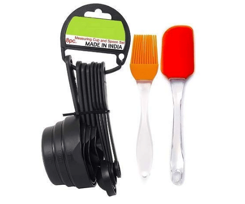     			Blooms Mall 8 Pcs Black Measuring Cups and Spoons Set, Silicone  Spatula and Brush Set