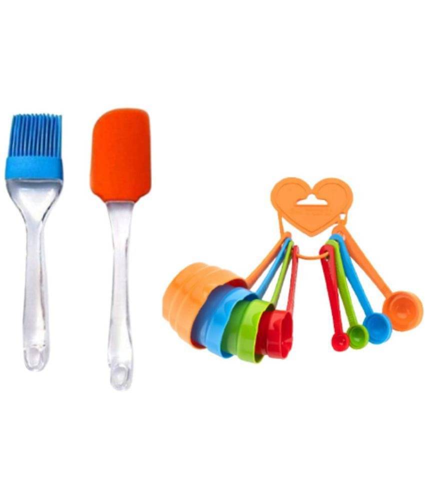    			Blooms Mall 8 Pcs Multicolor  Measuring Cups and Spoons Set, Silicone  Spatula and Brush Set
