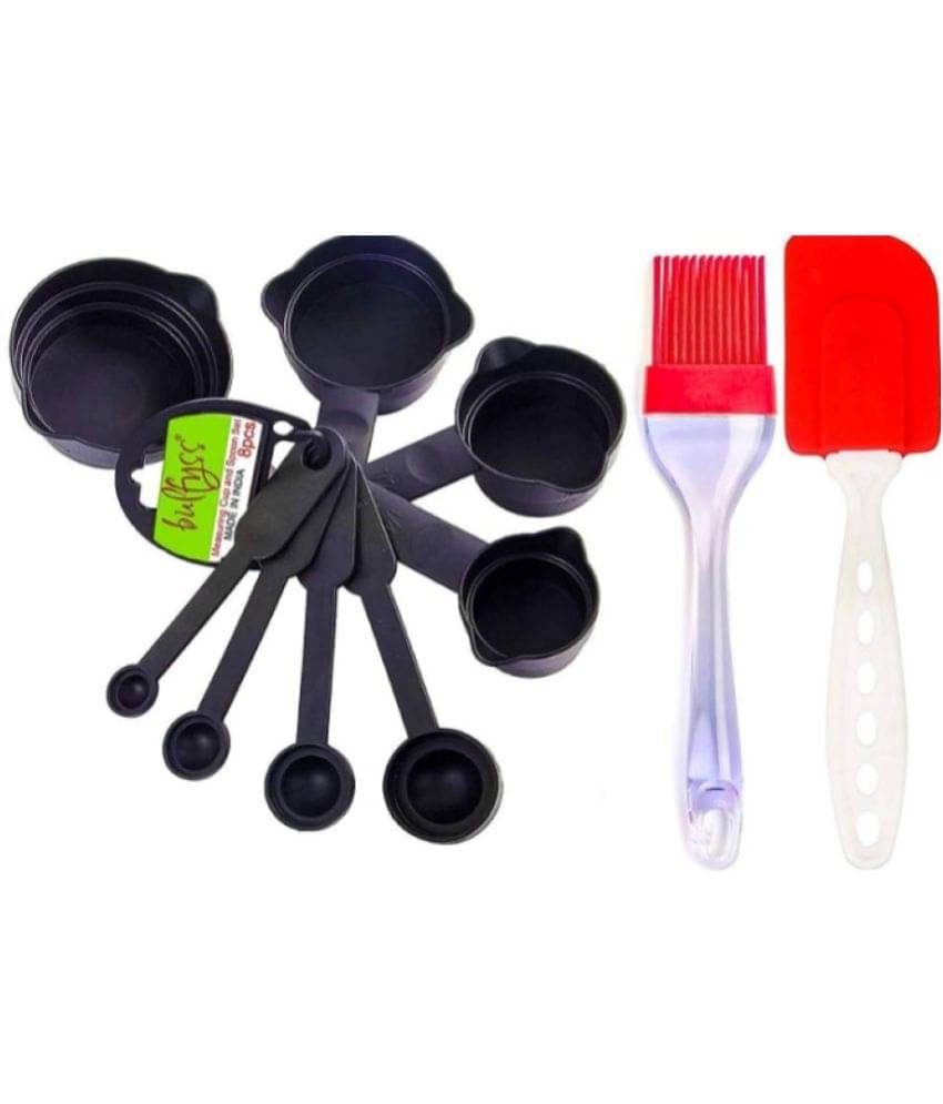     			Blooms Mall 8Pcs Black Measuring Cups and Spoons Set, Silicone Series Spatula and Brush Set