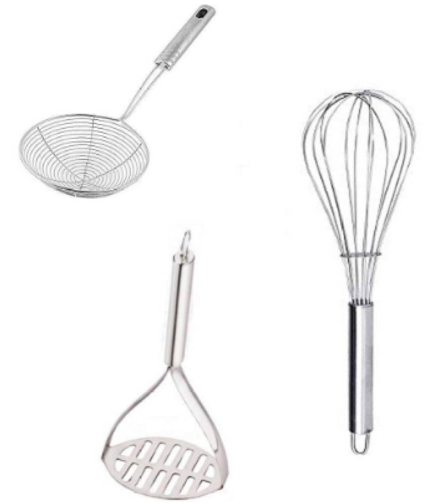     			Blooms Mall Stainless Steel deep Fry + u shape potato masher + steel egg whisker