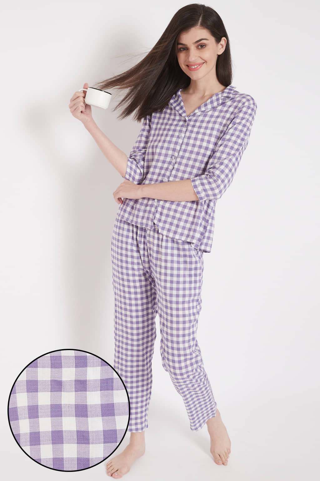 Clovia 100% Cotton Nightsuit Sets - Purple - Nightwear & Loungewear | Buy online on ZillyBuy