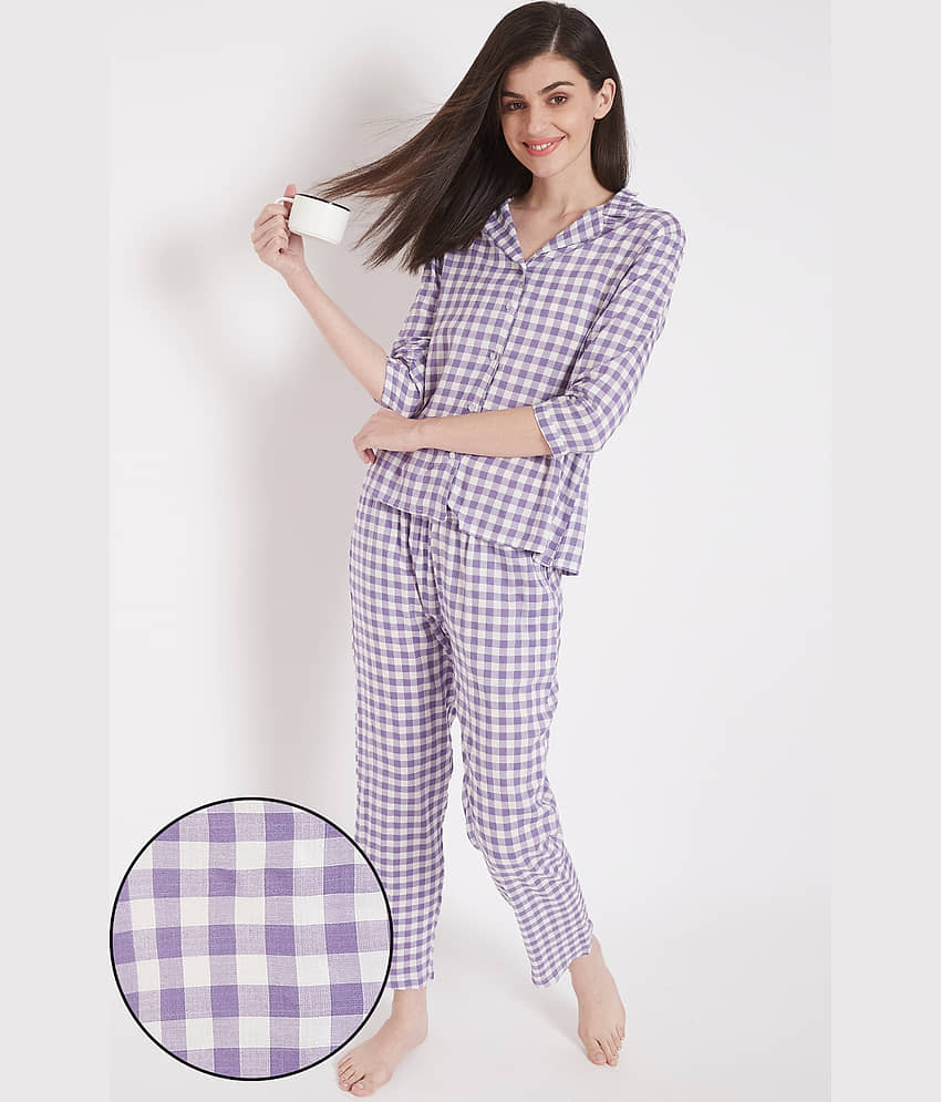 Clovia 100% Cotton Nightsuit Sets - Purple - Nightwear & Loungewear | Buy online on ZillyBuy