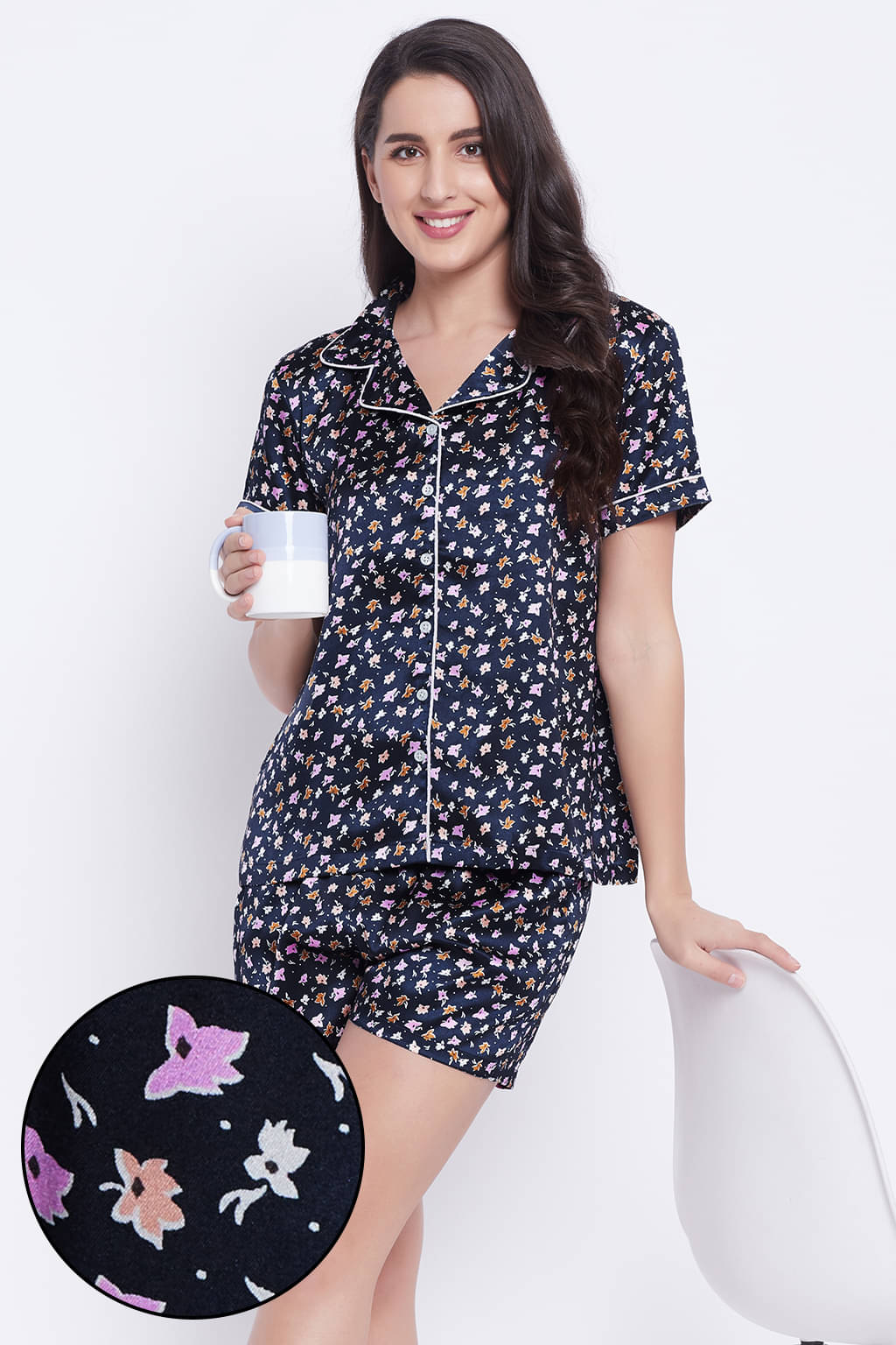 Clovia Satin Nightsuit Sets - Blue Clovia Satin Nightsuit Sets - Blue