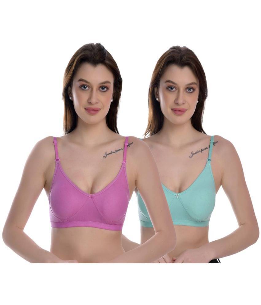 Elina Pack of 2 100% Cotton Non Padded Women's T-Shirt Bra ( Multicolor ) Elina Pack of 2 100% Cotton Non Padded Women's T-Shirt Bra ( Multicolor )