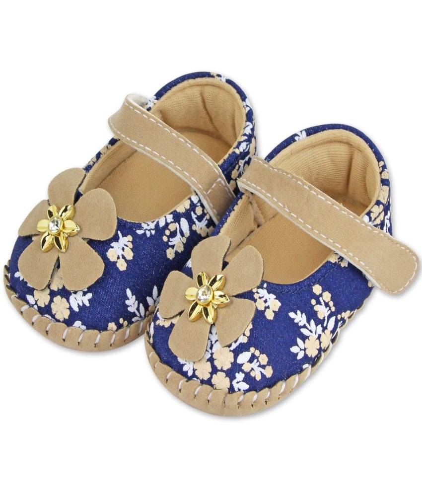     			Neska Moda 6 To 12 Months Baby Girls Synthetic Leather Party Wear Floral Baby Sandal Booties (Beige,Blue)