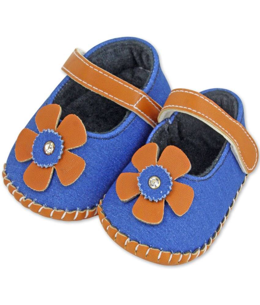     			Neska Moda 6 To 12 Months Baby Girls Synthetic Leather Party Wear Floral Baby Sandal Booties (Brown,Blue)