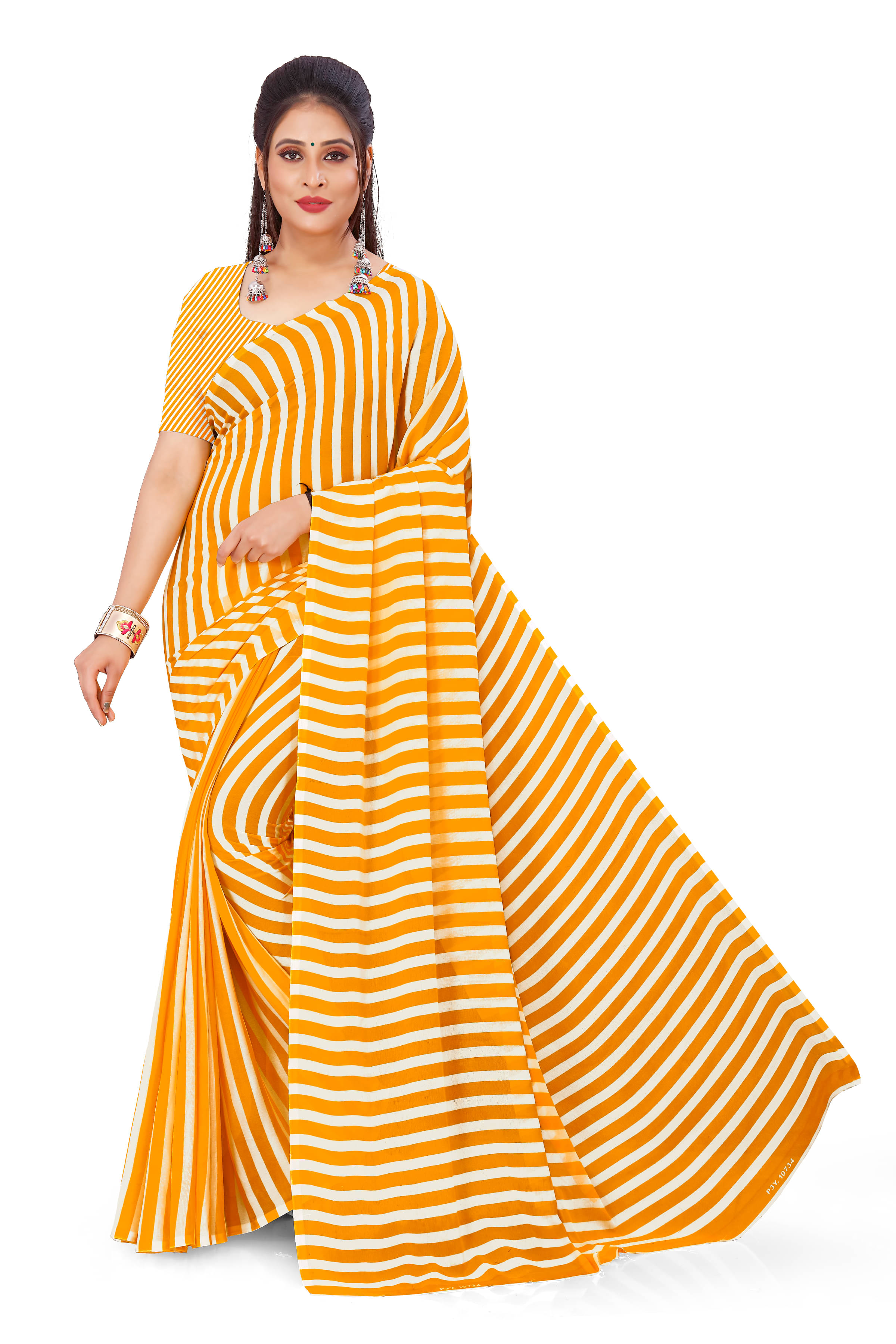     			ANAND SAREES Georgette Striped Saree With Unstitched Blouse Piece ( Yellow )