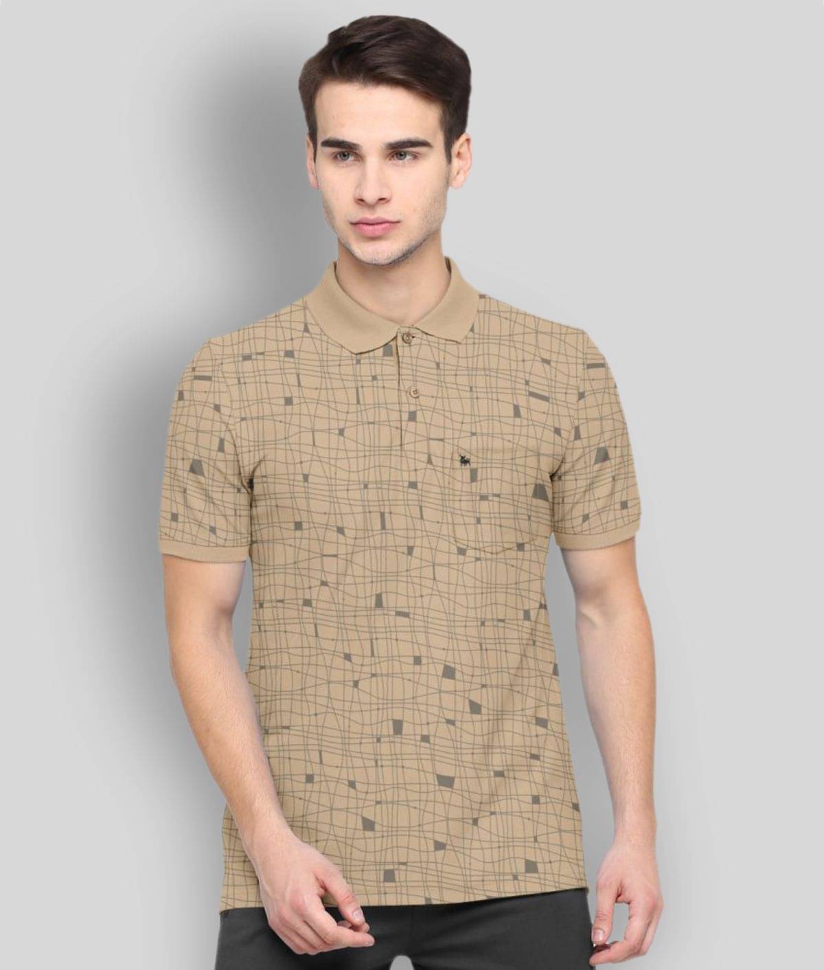 BULLMER Pack of 1 Cotton Blend Regular Fit Printed Half Sleeves Men's Polo T Shirt ( Khaki ) BULLMER Pack of 1 Cotton Blend Regular Fit Printed Half Sleeves Men's Polo T Shirt ( Khaki )