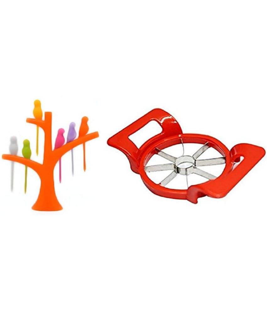     			Blooms Mall Combo of Plastic Fruit Fork Set with Stand and Cutter