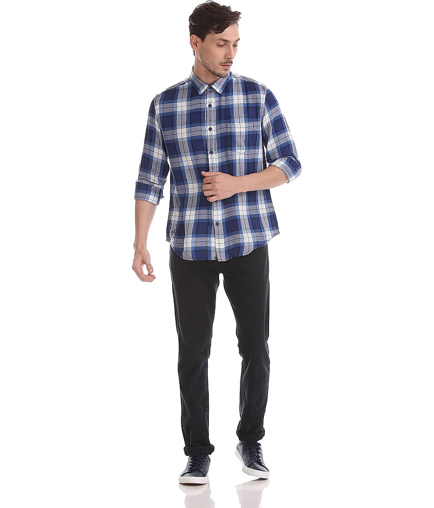 EDHARDY - Cotton Blend Slim Fit Blue Men's Casual Shirt ( Pack of 1 )